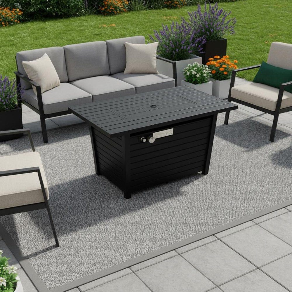 40,000 BTU 42" Black Steel Propane Rectangular Outdoor Fire Pit with Cover