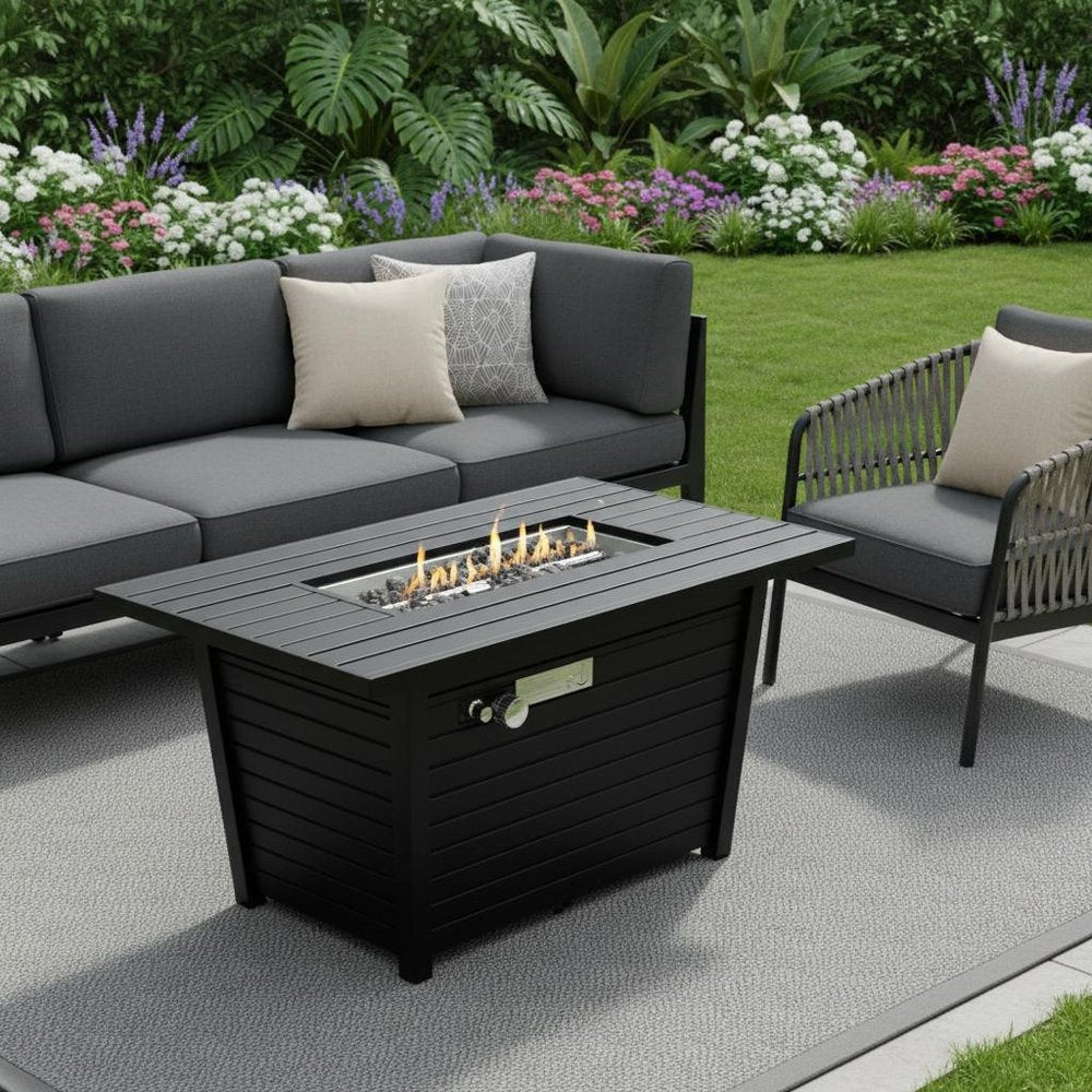 40,000 BTU 42" Black Steel Propane Rectangular Outdoor Fire Pit with Cover