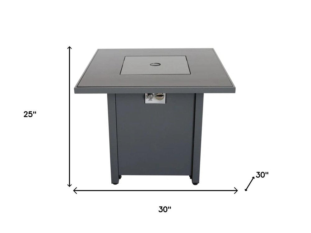 50,000 BTU 30" Black Steel Propane Square Outdoor Fire Pit with Cover