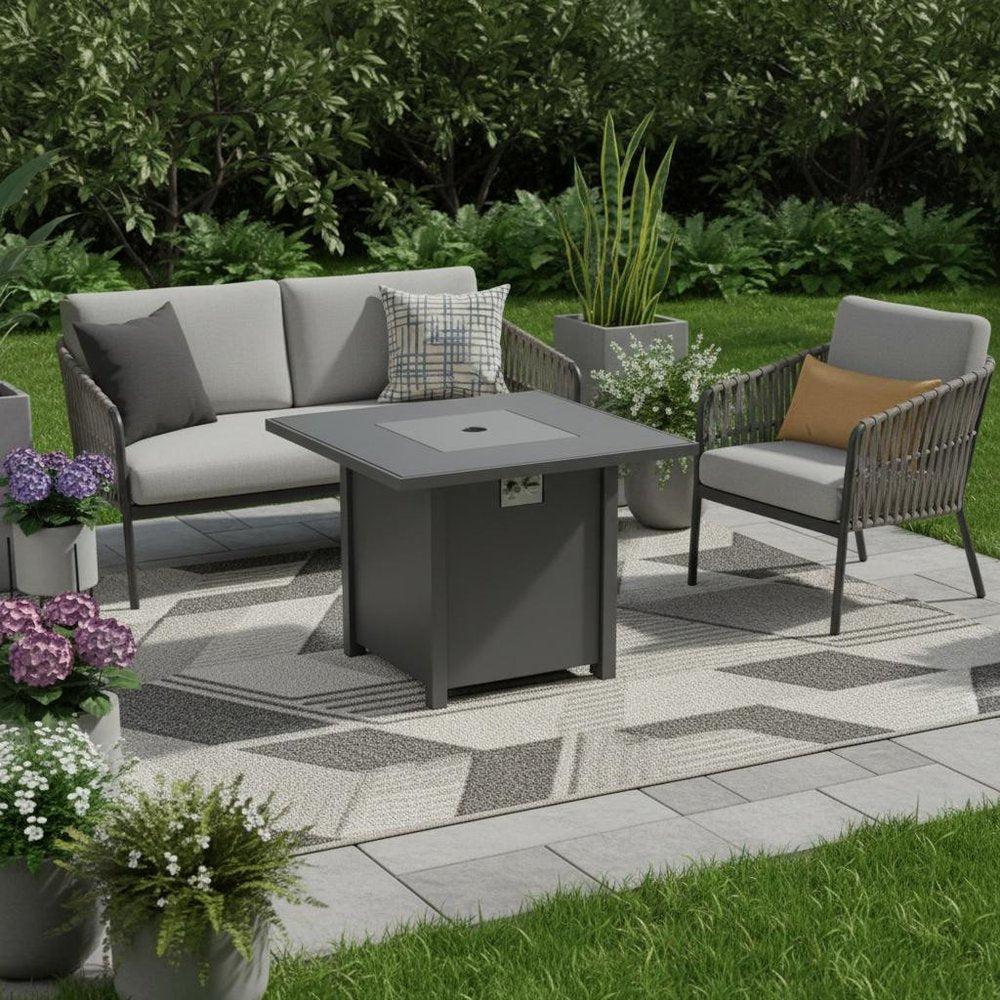 50,000 BTU 30" Black Steel Propane Square Outdoor Fire Pit with Cover