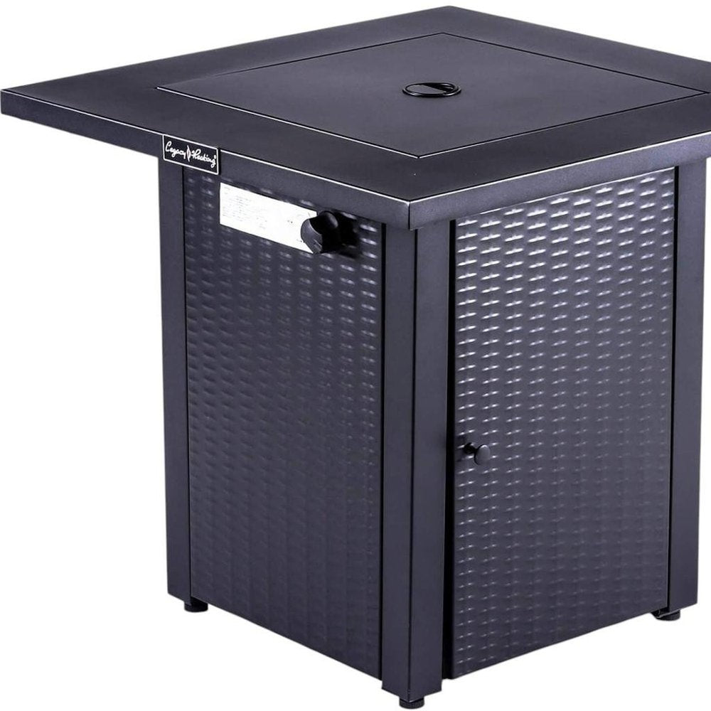 50,000 BTU 28" Black Steel Propane Square Outdoor Fire Pit with Cover