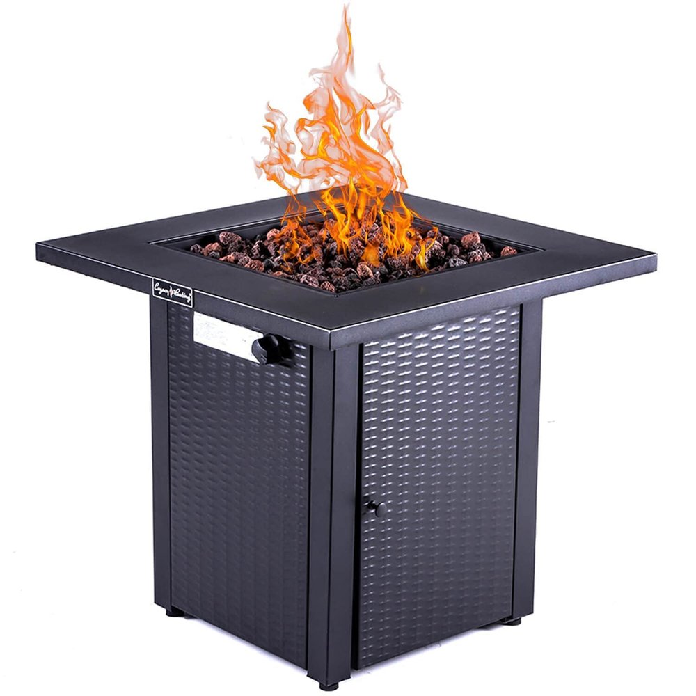 50,000 BTU 28" Black Steel Propane Square Outdoor Fire Pit with Cover