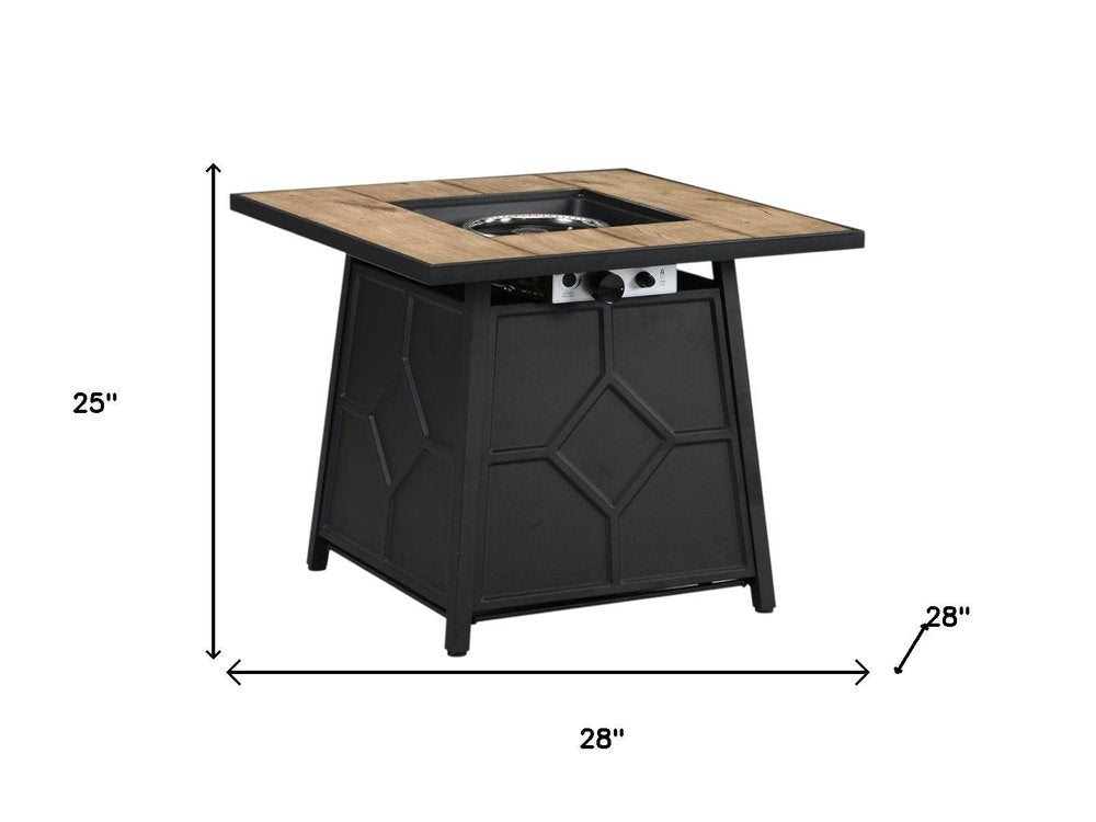 40,000 BTU 28" Brown Iron Propane Square Outdoor Fire Pit with Cover