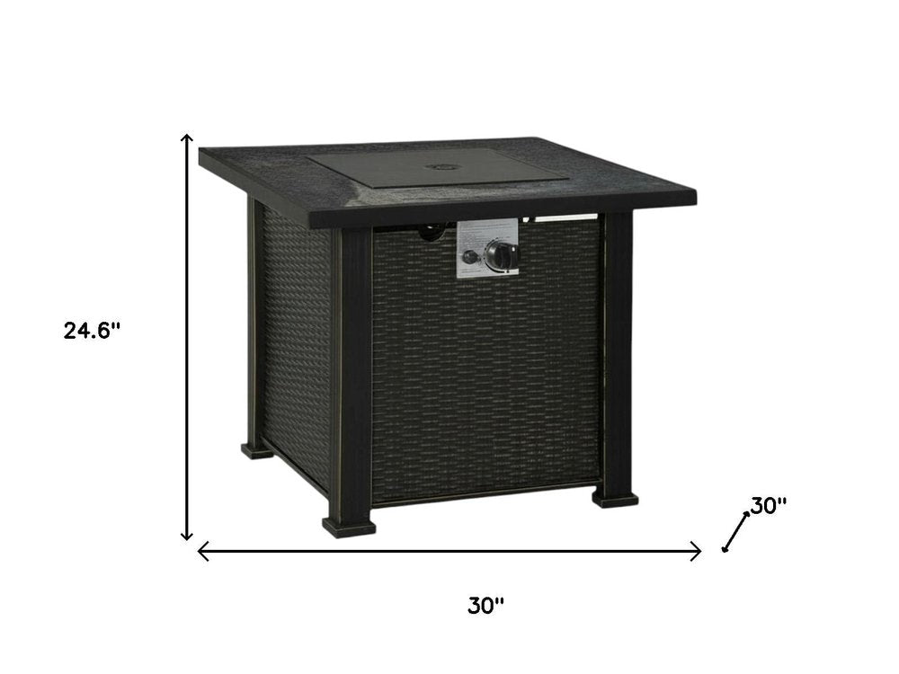 50,000 BTU 30" Black Steel Propane Square Outdoor Fire Pit with Cover