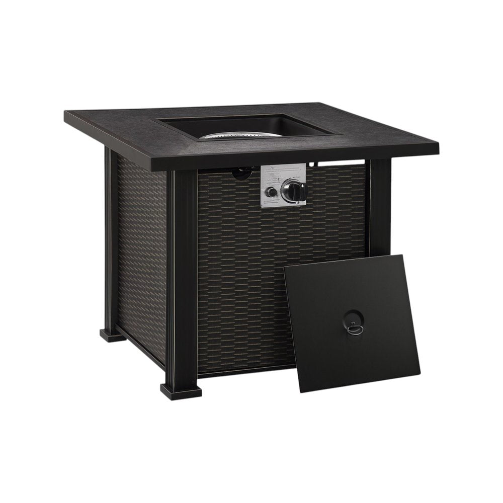50,000 BTU 30" Black Steel Propane Square Outdoor Fire Pit with Cover