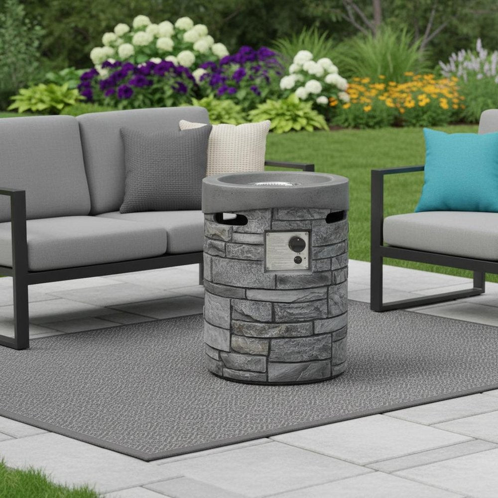 32,000 BTU 26" Gray Magnesium Oxide Propane Round Outdoor Fire Pit with Cover