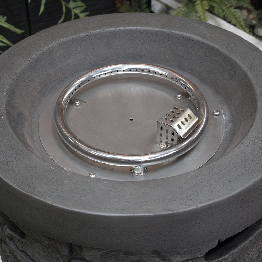 32,000 BTU 26" Gray Magnesium Oxide Propane Round Outdoor Fire Pit with Cover