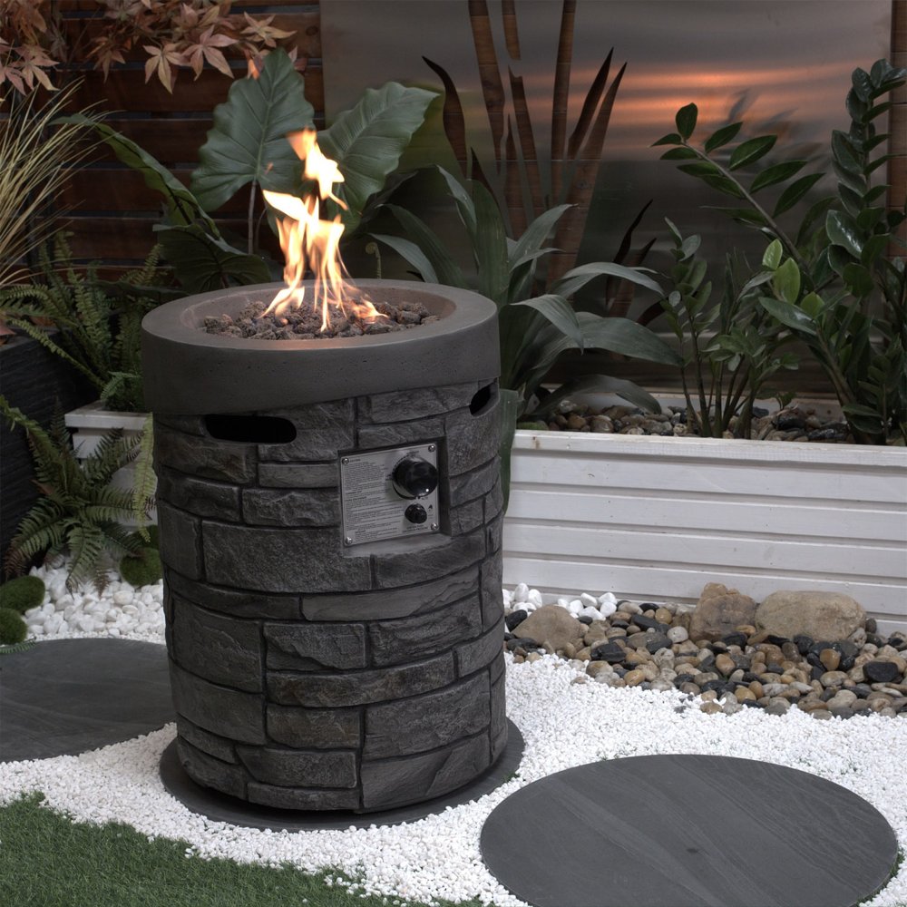 32,000 BTU 26" Gray Magnesium Oxide Propane Round Outdoor Fire Pit with Cover