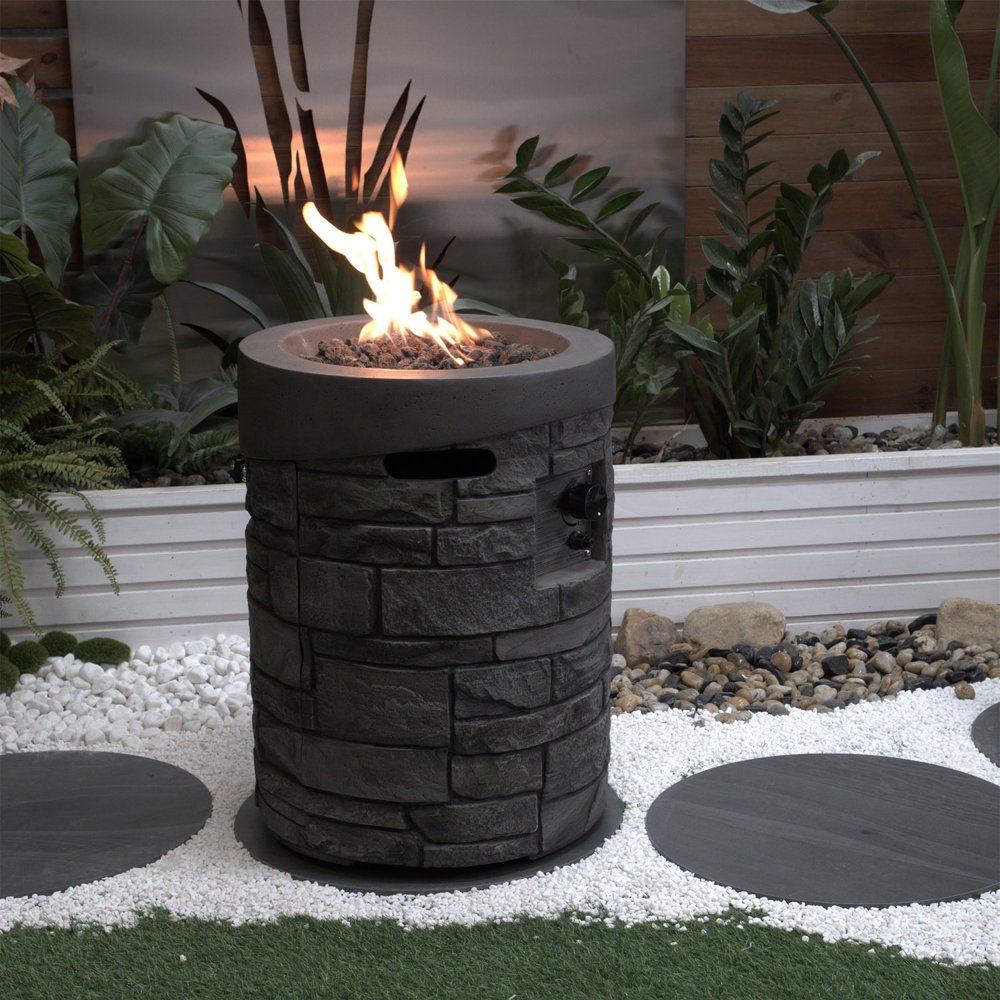32,000 BTU 26" Gray Magnesium Oxide Propane Round Outdoor Fire Pit with Cover
