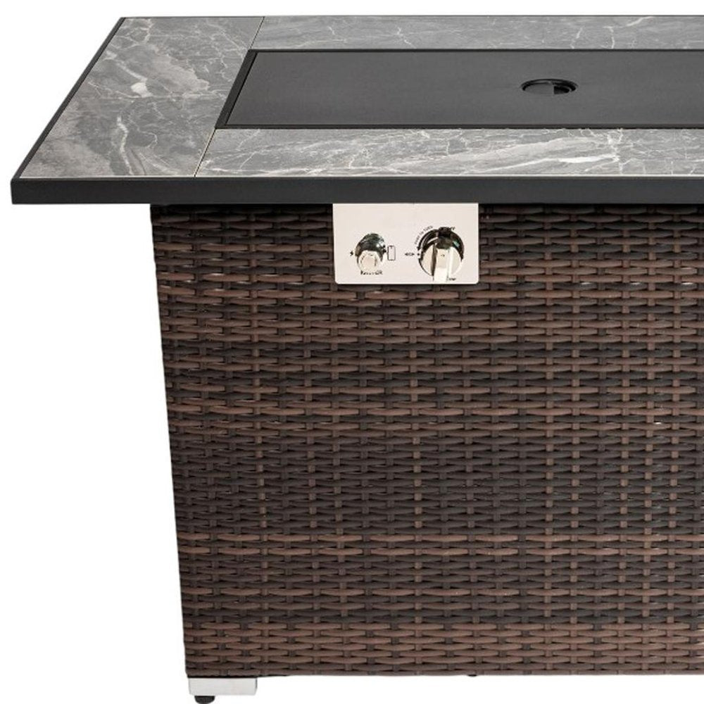 50,000 BTU 43" Brown Wicker Propane Rectangular Outdoor Fire Pit with Cover