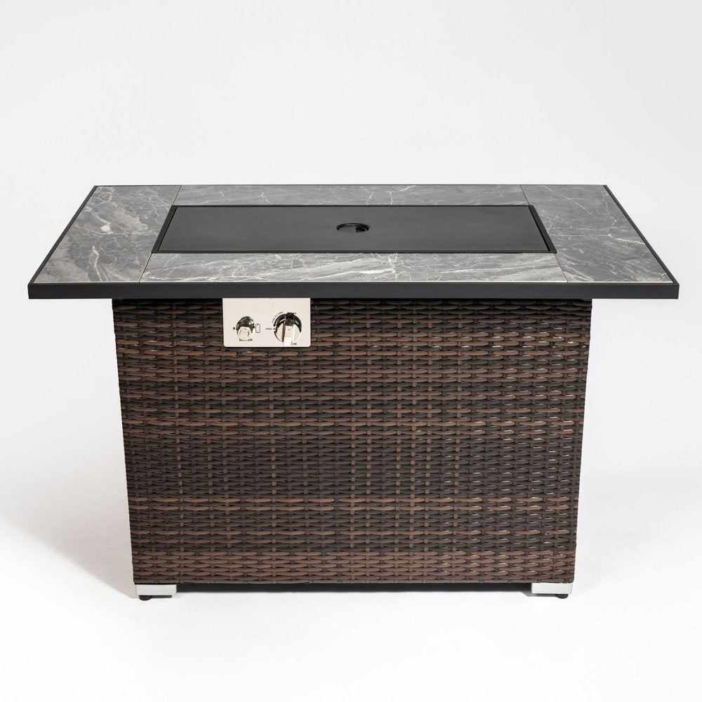 50,000 BTU 43" Brown Wicker Propane Rectangular Outdoor Fire Pit with Cover