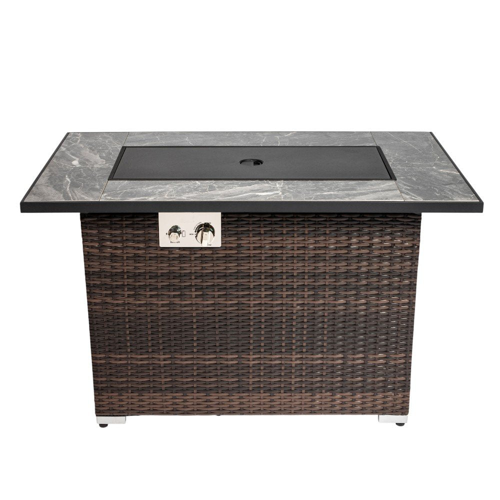 50,000 BTU 43" Brown Wicker Propane Rectangular Outdoor Fire Pit with Cover