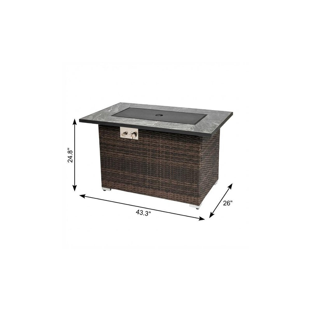 50,000 BTU 43" Brown Wicker Propane Rectangular Outdoor Fire Pit with Cover