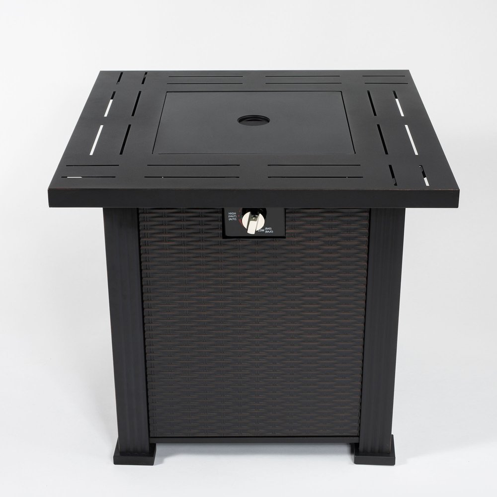 50,000 BTU 28" Black Steel Propane Square Outdoor Fire Pit Table with Cover