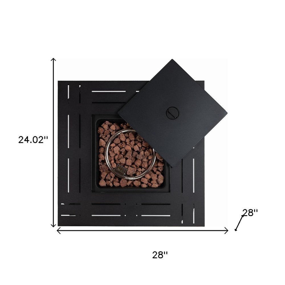 50,000 BTU 28" Black Steel Propane Square Outdoor Fire Pit Table with Cover