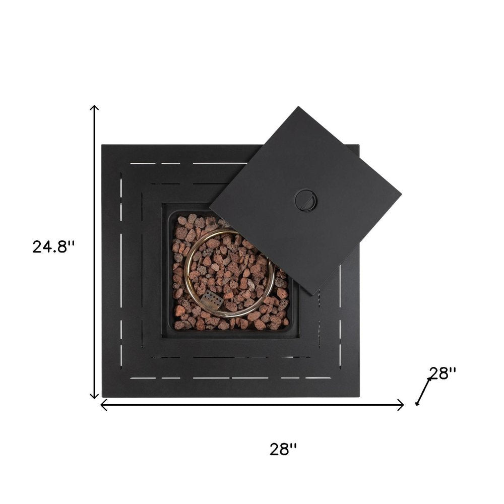 50,000 BTU 28" Black Rattan Propane Square Outdoor Fire Pit with Cover