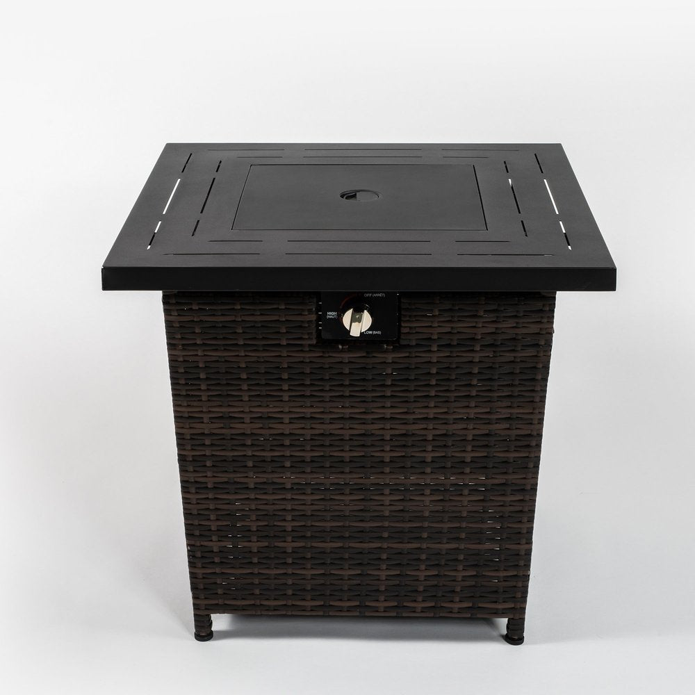 50,000 BTU 28" Black Rattan Propane Square Outdoor Fire Pit with Cover