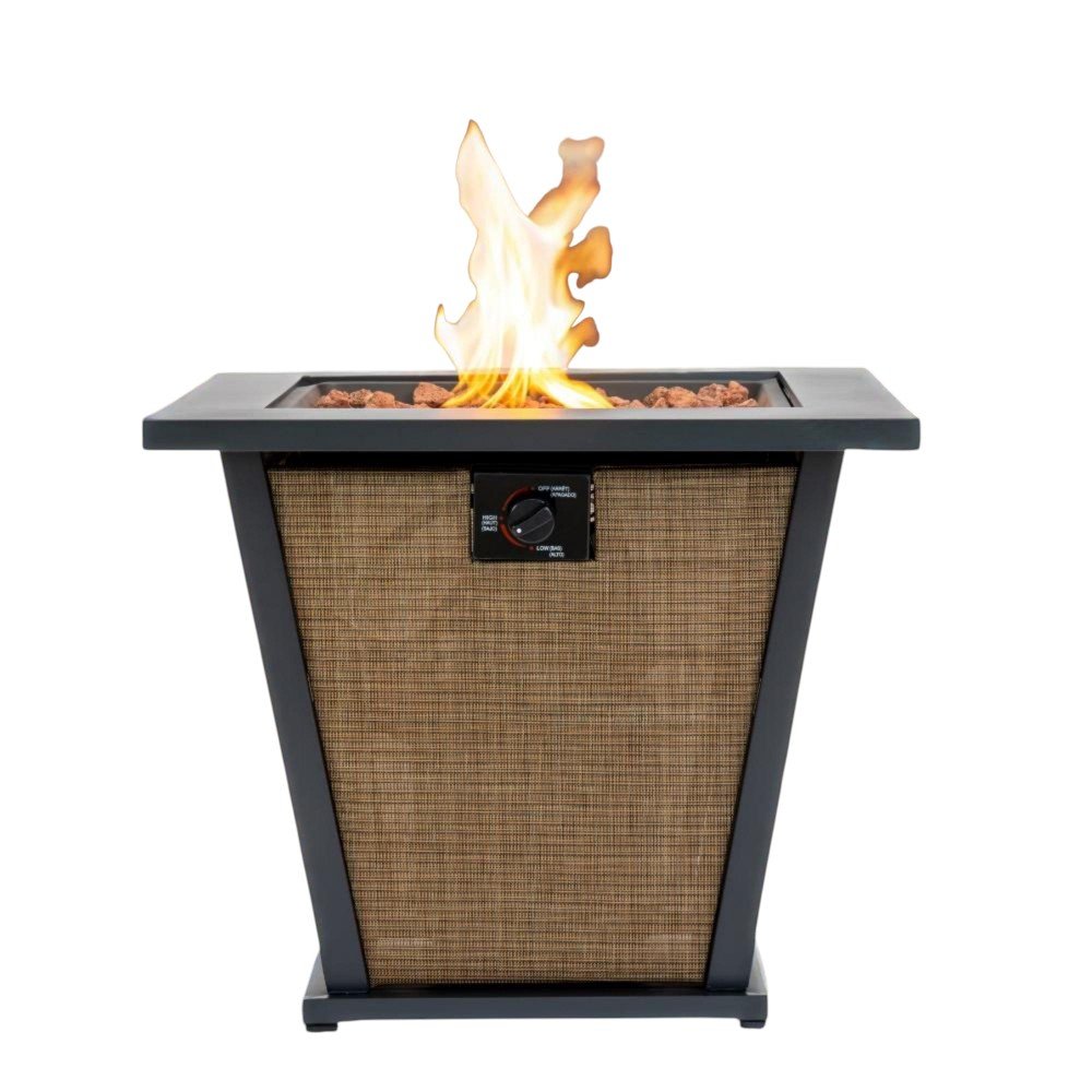 50,000 BTU 28" Black Steel Propane Square Outdoor Fire Pit with Cover