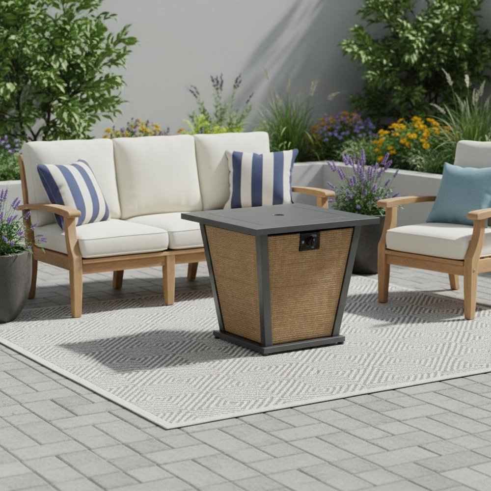 50,000 BTU 28" Black Steel Propane Square Outdoor Fire Pit with Cover