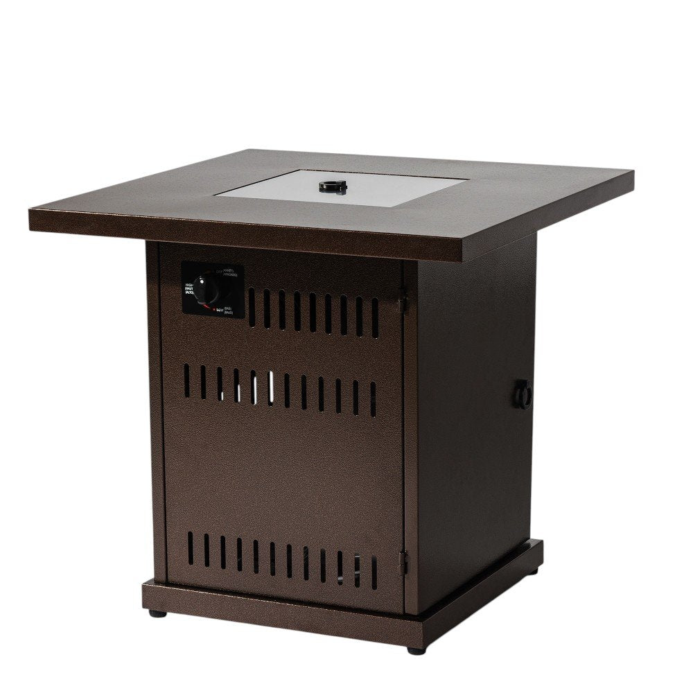 50,000 BTU 27" Brown Steel Propane Square Outdoor Fire Pit Table with Cover