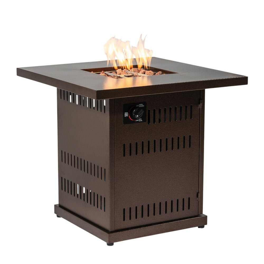 50,000 BTU 27" Brown Steel Propane Square Outdoor Fire Pit Table with Cover