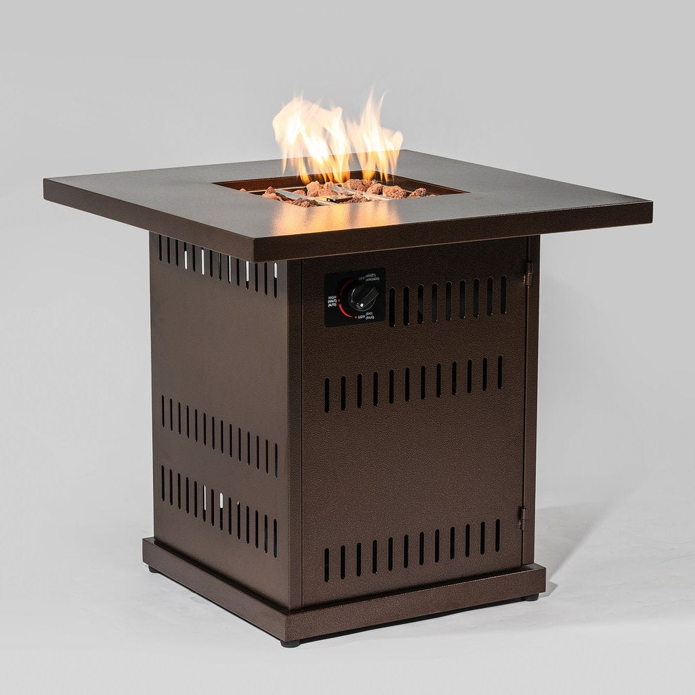 50,000 BTU 27" Brown Steel Propane Square Outdoor Fire Pit Table with Cover