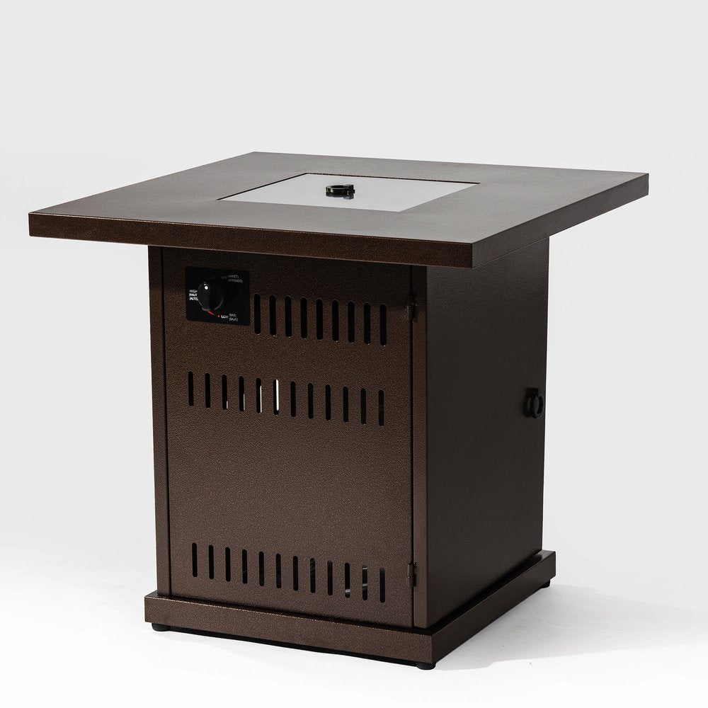 50,000 BTU 27" Brown Steel Propane Square Outdoor Fire Pit Table with Cover