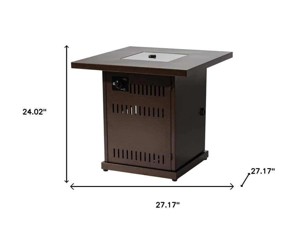 50,000 BTU 27" Brown Steel Propane Square Outdoor Fire Pit Table with Cover
