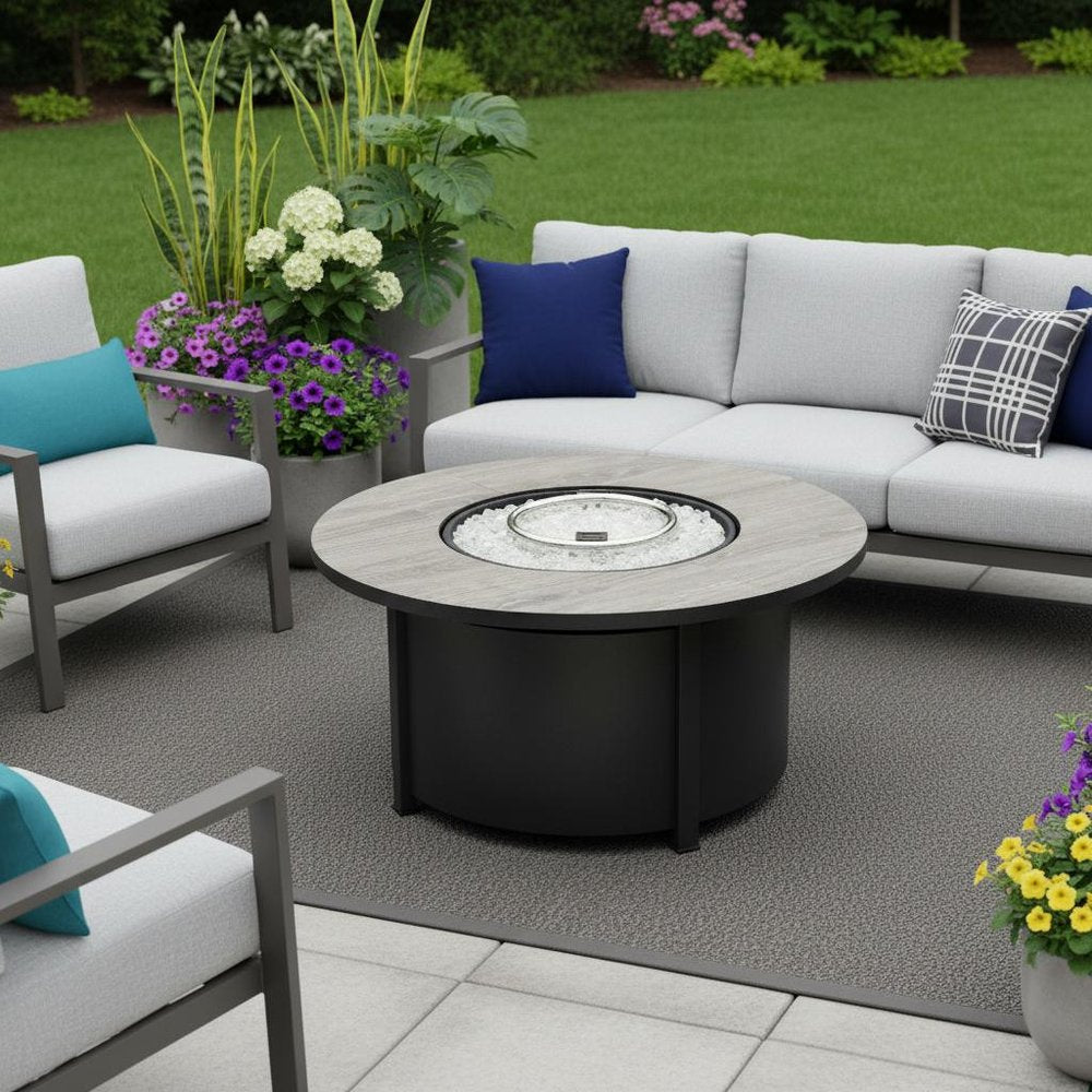 50,000 BTU 30" Black Steel Propane Column Outdoor Fire Pit with Cover