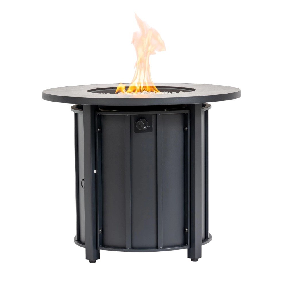 50,000 BTU 30" Black Steel Propane Column Outdoor Fire Pit with Cover