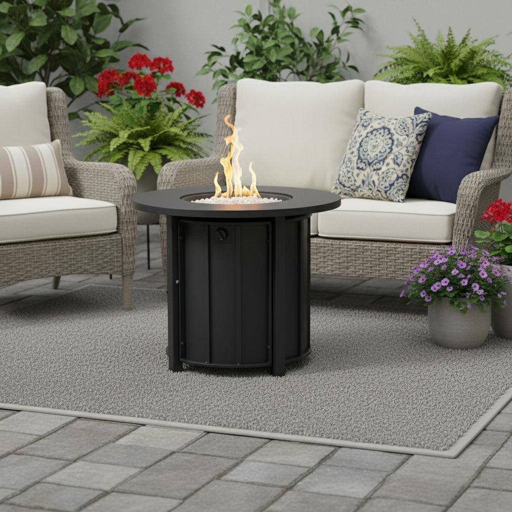 50,000 BTU 30" Black Steel Propane Column Outdoor Fire Pit with Cover