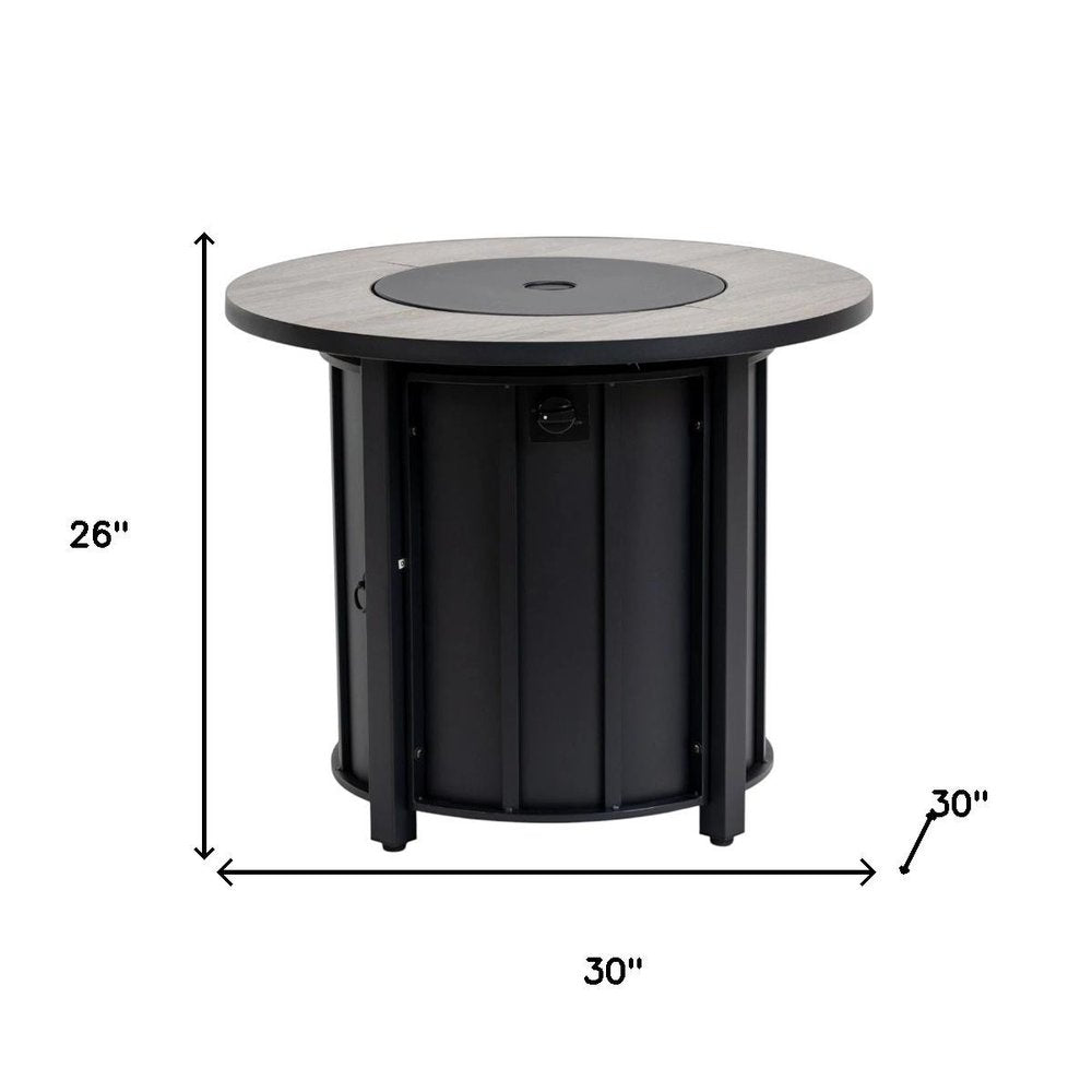 50,000 BTU 30" Black Steel Propane Column Outdoor Fire Pit with Cover