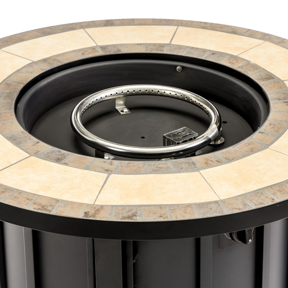 50,000 BTU 30" Black Steel Propane Column Outdoor Fire Pit with Cover