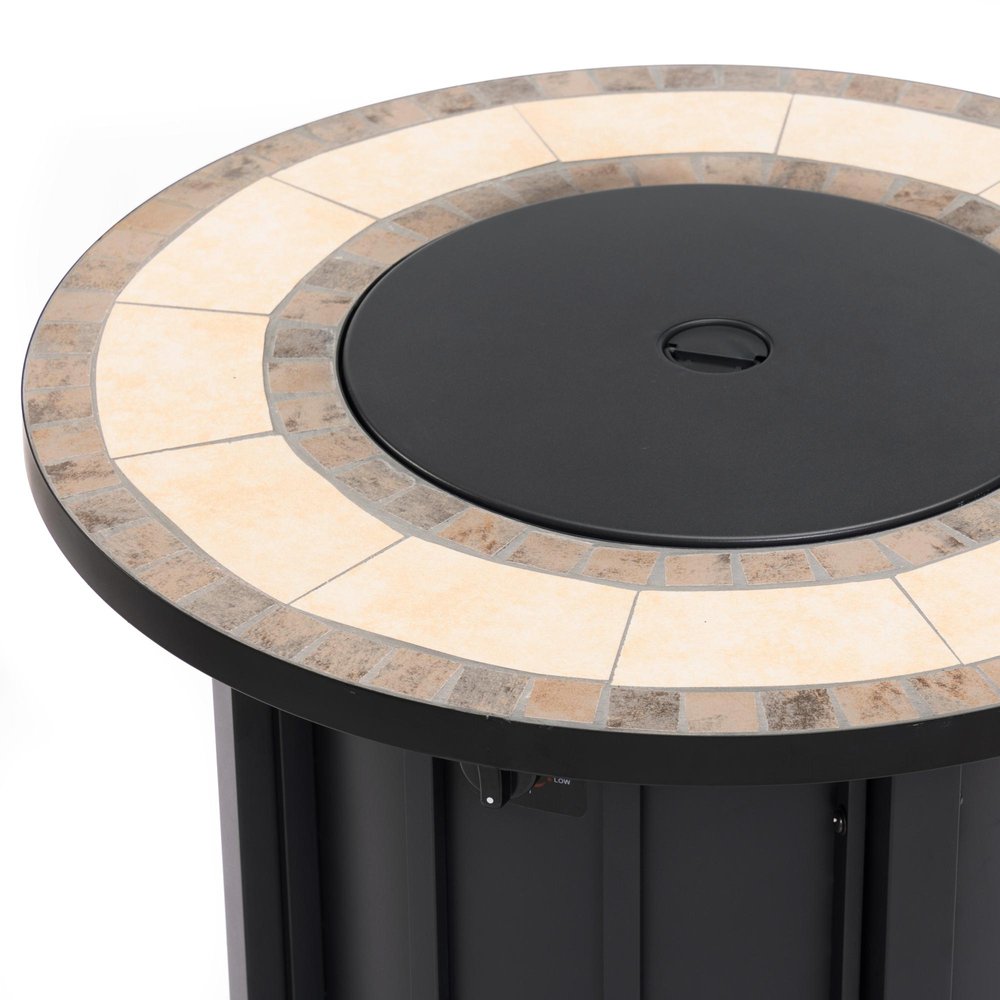 50,000 BTU 30" Black Steel Propane Column Outdoor Fire Pit with Cover