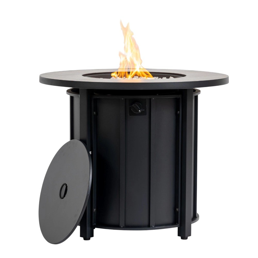 50,000 BTU 30" Black Steel Propane Column Outdoor Fire Pit with Cover