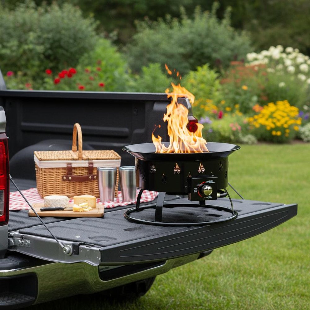 50,000 BTU 19" Black Steel Propane Portable Tabletop Round Outdoor Fire Pit