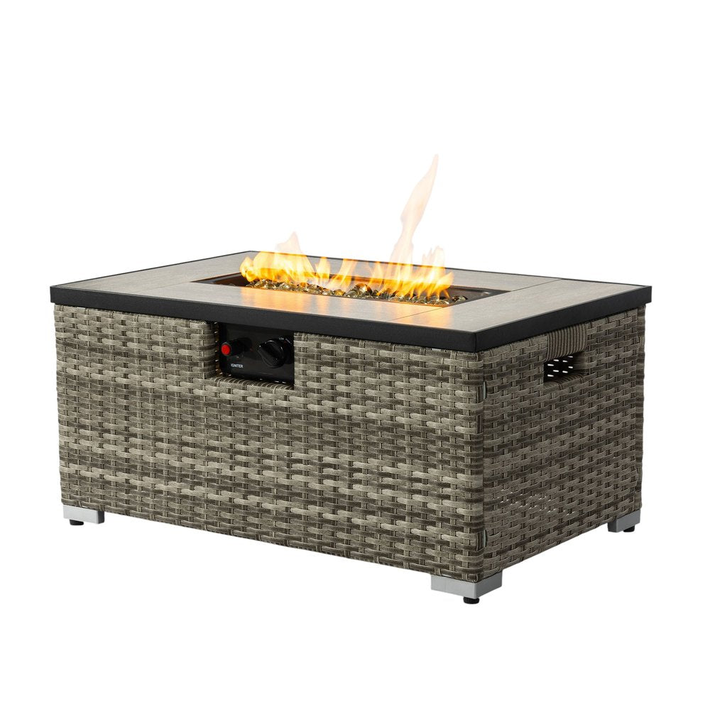 50,000 BTU 32" Beige Iron Propane Rectangular Outdoor Fire Pit with Cover