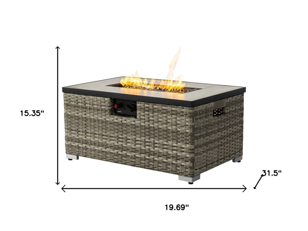 50,000 BTU 32" Beige Iron Propane Rectangular Outdoor Fire Pit with Cover