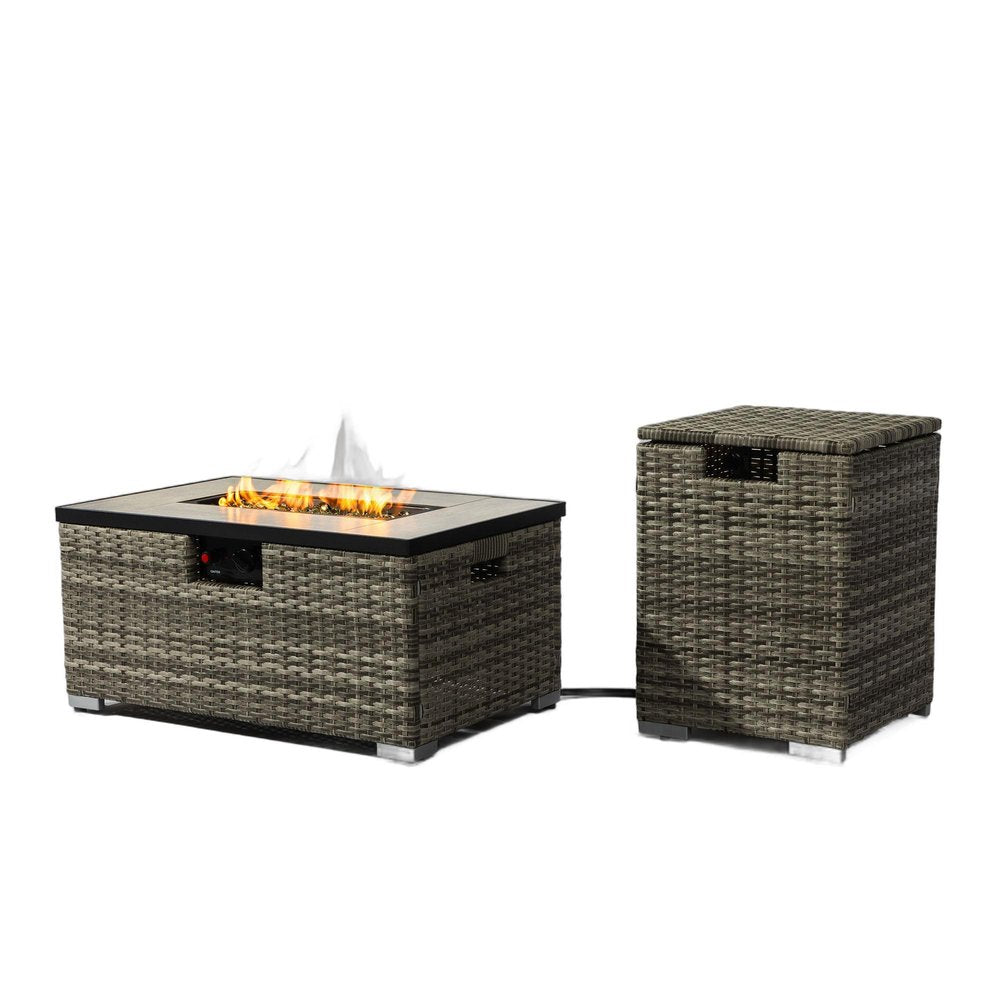 50,000 BTU 32" Beige Iron Propane Rectangular Outdoor Fire Pit with Cover