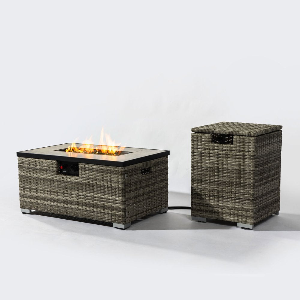 50,000 BTU 32" Beige Iron Propane Rectangular Outdoor Fire Pit with Cover