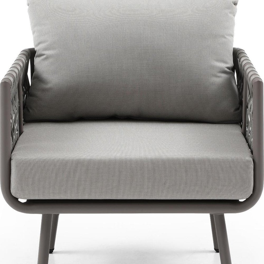 4-Piece Gray and Taupe Metal Upholstered Cushions Outdoor Patio Conversation Set with Table
