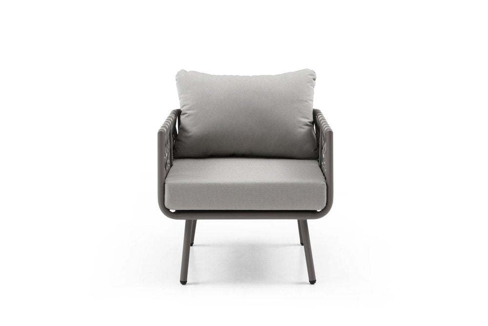 4-Piece Gray and Taupe Metal Upholstered Cushions Outdoor Patio Conversation Set with Table