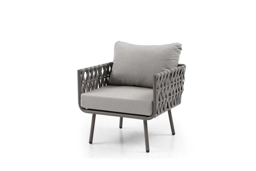 4-Piece Gray and Taupe Metal Upholstered Cushions Outdoor Patio Conversation Set with Table