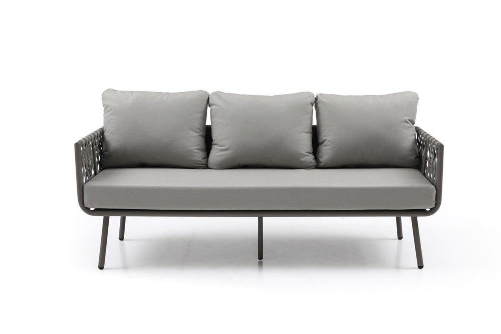4-Piece Gray and Taupe Metal Upholstered Cushions Outdoor Patio Conversation Set with Table