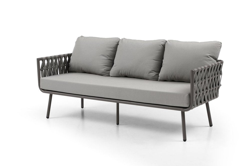 4-Piece Gray and Taupe Metal Upholstered Cushions Outdoor Patio Conversation Set with Table