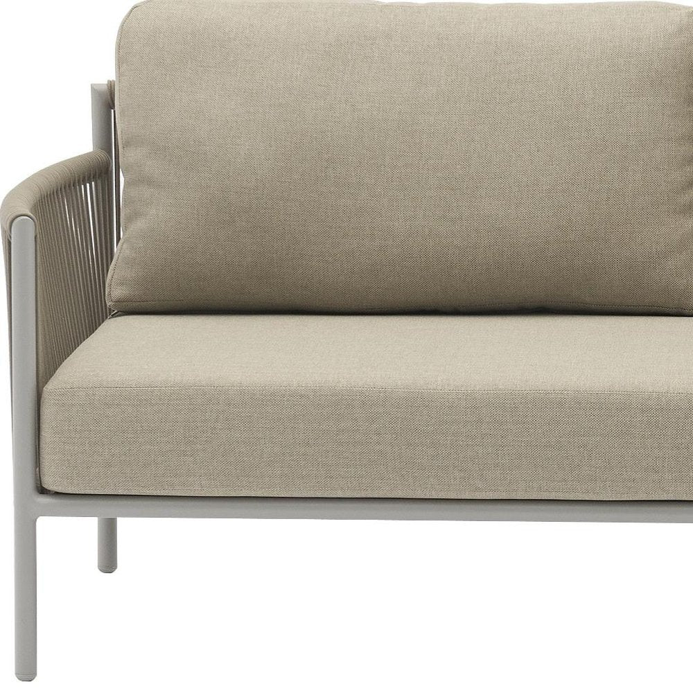 4-Piece Light Gray and Taupe Metal Upholstered Cushions Outdoor Patio Conversation Set with Table