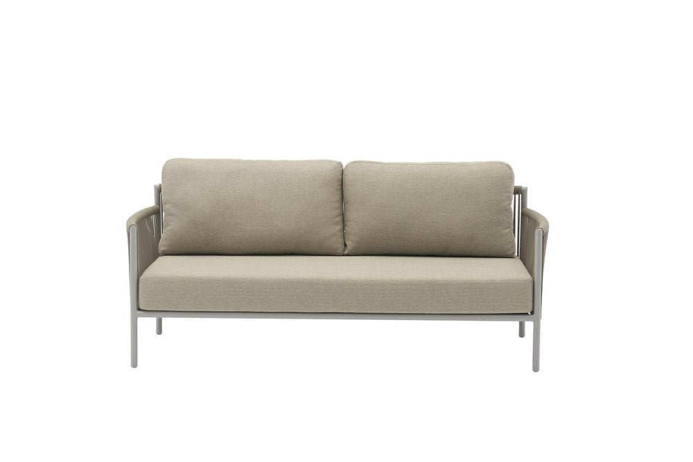 4-Piece Light Gray and Taupe Metal Upholstered Cushions Outdoor Patio Conversation Set with Table