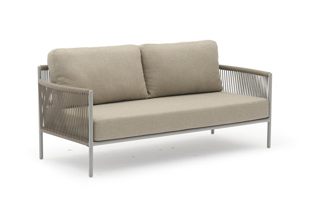 4-Piece Light Gray and Taupe Metal Upholstered Cushions Outdoor Patio Conversation Set with Table