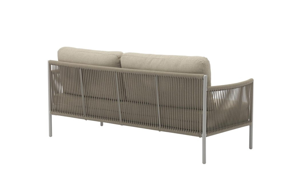4-Piece Light Gray and Taupe Metal Upholstered Cushions Outdoor Patio Conversation Set with Table