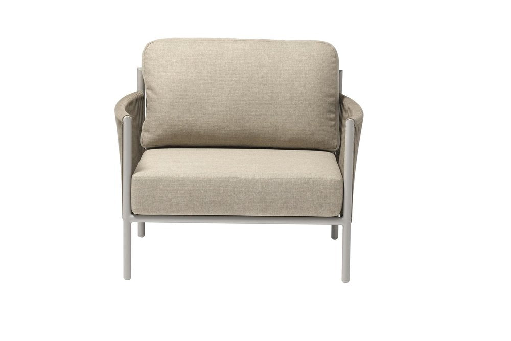 4-Piece Light Gray and Taupe Metal Upholstered Cushions Outdoor Patio Conversation Set with Table